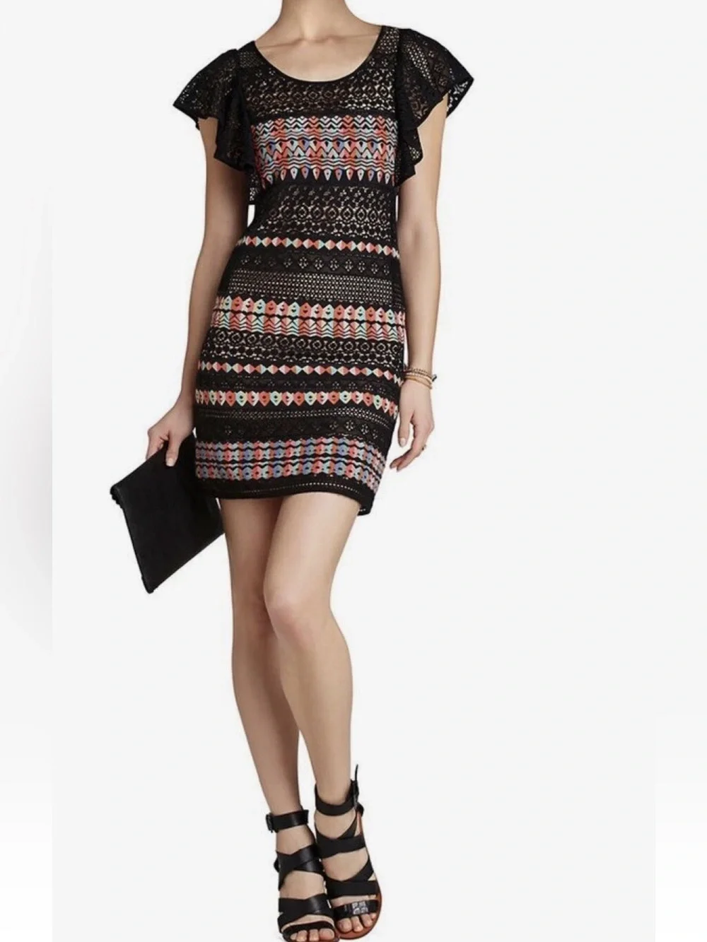 BCBGMAXAZARIA Like New Roxine Lace Cocktail Dress in Black/ Multicolor Size XXS